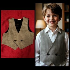 Vtg 70s 80s gray tweed black rayon boys vest size 3-5 toddler unisex